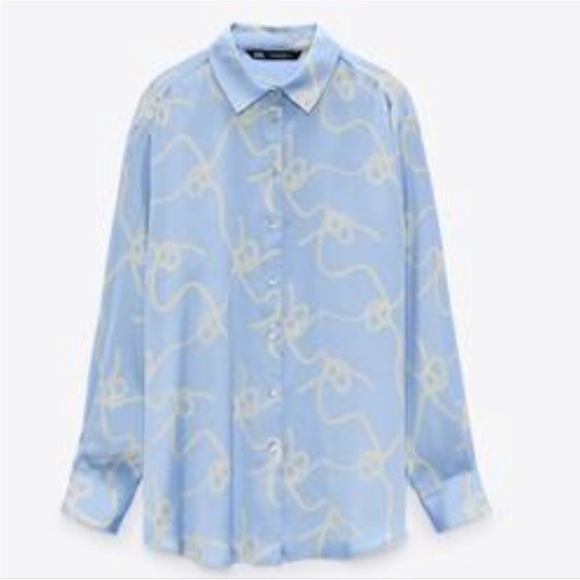 NWT Zara Rope Print Satin Effect Shirt, Size XXL - Picture 2 of 4
